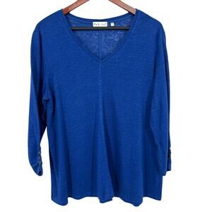 Habitat Sz Small 100% LINEN Blue 3/4 Wearable Art to Wear Shirt Top Artsy Mature